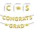 Gold glitter Congrats Grad banner set with graduation cap cutouts and dimensions - Gold