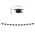 Close-up of black glitter graduation cap banner with dimensions and red tassel details - Mortarboard Garland With Red Tassel / Black Red
