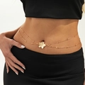 Sexy double-layered gold waist chain featuring delicate flower pendant and beads - Gold Metal Flower Style (02082) / Gold