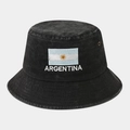 Washed black cotton bucket hat featuring Argentina flag embroidery and vintage style - One Size / Argentina Flag Black