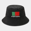 Washed black bucket hat featuring Portugal flag embroidery and a vintage distressed look - One Size / Portugal Flag Black