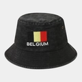 Washed black cotton bucket hat with Belgium flag embroidery and metal air vents - One Size / Belgium Flag Black
