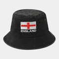 Washed black cotton bucket hat featuring England flag embroidery and metal eyelets - One Size / England Flag Black