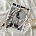 Adjustable beige woven crossbody strap with brown trim and silver metal rings - Adjustable Long Rope - Beige Rope With Brown Knot