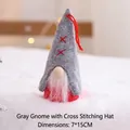 Gnomo natalizio in peluche grigio con cappello ricamato e laccio rosso da appendere - Cappello a Croce Grigio 15cm