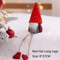 Plush Christmas gnome with long legs, red knitted hat, and grey felt body, 8x27cm size - Red Hat Long Legs 14cm