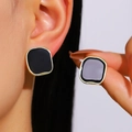 Irregular square black enamel stud earrings with gold plating for women fashion - Light KC Gold Black (11 Light KC Gold K-423)