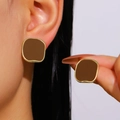 Vintage gold square stud earrings with brown enamel finish for women and daily wear - Light KC Gold Coffee (10 Light KC Gold A-883)