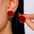Vintage gold square stud earrings with red enamel drip glaze finish for women - Light KC Gold Red (12 Light KC Gold M-526)