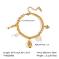 Golden stainless steel bracelet with freshwater pearls and marine charms like sea turtles - Yyb025080