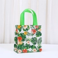 Detail of tropical palm leaf and hibiscus print on waterproof non-woven tote bag - Tropical Orange Red Hibiscus Pattern (9042-1) / 20x20x9cm
