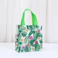 Detail of waterproof non-woven Hawaiian tote bag featuring tropical palm leaves and flowers - Tropical Pink Purple Hibiscus Pattern (9042-3) / 20x20x9cm