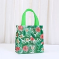 Detail of tropical Hawaiian print non-woven gift bag with hibiscus flowers and green handles - Tropical Red Floral Pattern (9042-6) / 20x20x9cm