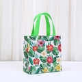 Tropical Hawaiian floral print non-woven tote bag with green handles for gift packaging - Tropical Colorful Rainforest Pattern (9042-4) / 20x20x9cm