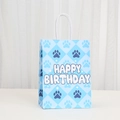Blue dog paw print paper gift bag with Happy Birthday text and white woven handle - Blue Rhombus Paw Style (545-2)