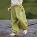 Pantaloni antizanzare per bambini verde chiaro con vita elastica e ricami bianchi - 80cm / Verde Grigio