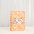 Orange birthday gift bag with cute puppy paw prints and white cotton rope handles - Orange Paw Print Style (545-5)