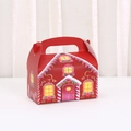 Scatola regalo di Natale rossa a forma di casa con manico e illustrazioni festive - Stile 4 Rosso Casetta Pan di Zenzero (A032-4) / 16x9x9cm