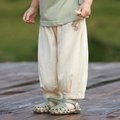 Pantaloni estivi antizanzare per bambini in cotone e lino traspirante bianco crema - Albicocche Cremose Nordiche (preordine) / 80cm