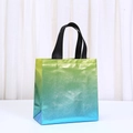 Groen-blauwe laser non-woven geschenktas met stevige zwarte handvatten en geweven structuur - Groen Blauw Gradiënt Stijl (5804-1) / 23*22*11