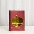 Festive burgundy kraft paper gift bag with gold foil pumpkin and white rope handles - 21x15x8cm / Burgundy