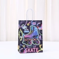 Retro Let's Skate gift paper bag with neon roller skates and cassette tape design - Vintage Neon Single Roller Skate Design (540-5) / H21*L15*W8CM