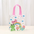 Pink handle non-woven gift bag with colorful cartoon frog and rainbow print for kids - White Frog Rainbow Style (9045-4) / 20x20x9cm