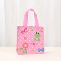 Pink non-woven shopping bag with cute cartoon frog, bow, and daisy floral patterns - Pink Polka Dot Frog Bowknot Style (9045-3) / 20x20x9cm