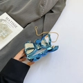 Metallic blue bow-shaped mini bag with gold chain strap and built-in mirror - Blue