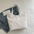 White canvas shoulder bag with red cherry floral print and elegant wavy edge design - Cherry