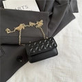 Chic black mini crossbody bag with quilted rhombic pattern and gold chain strap - Black