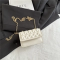 Chic cream white mini chain bag with diamond quilted stitching and gold strap - White