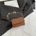 Chic brown quilted mini crossbody bag with gold chain strap for stylish women - Brown
