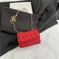 Mini red crossbody bag with quilted diamond pattern and elegant gold chain strap - Red