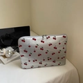 Silver 13-14 inch laptop sleeve with red cherry prints and dual metal zippers - Silver