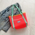 Pink and mint green mesh tote bag for kids with yellow handles for swimming and travel - Rose Red