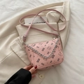 Pink bucket bag with bear print pattern and dual shoulder straps for women - Pink