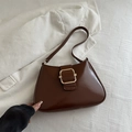 Borsa sottospalla retrò marrone scuro in pelle lucida con fibbia quadrata dorata - Marrone chiaro