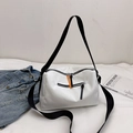 White nylon messenger bag with orange zippers and adjustable wide shoulder strap - White