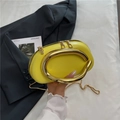 Chic bright yellow mini chain bag with elegant gold oval metal handle and strap - Yellow