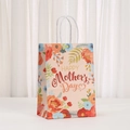 Sacchetto regalo per la Festa della Mamma in carta kraft con fiori e manici bianchi intrecciati - 474-4 Floreale Arancione Rosso Rosa / 21x15x8cm