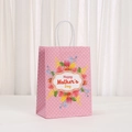 Sacchetto regalo rosa a pois per la festa della mamma con tulipani e manici in carta bianca - 474-3 Tulipano a Pois Rosa / 21x15x8cm