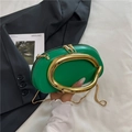 Emerald green crossbody bag with chunky gold metal handle and long chain strap - Green