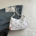 Weiße Schultertasche mit Blumenmuster und goldenen Details für den täglichen Gebrauch - Mehrfarbige Blume