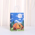 Close-up of paper gift bag with camping theme illustration and white spiral handles - Outdoor Adventure Illustration (481-1)