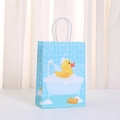 Light blue gift bag with yellow rubber duck pattern and white twisted rope handle - Bathtub Bathing Duck Pattern (486-5) / 21*15*8cm