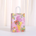Pink tropical paper gift bag with floral patterns and a large ice cream cone illustration - Kraft Paper / Hibiscus and Ice Cream (494-6) / 21x15x8cm