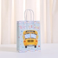 Sac cadeau de rentrée scolaire avec bus jaune et poignées en papier sur fond bleu - 21x15x8cm / Bleu (SCHOOL BUS)
