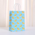 Sky blue paper gift bag with cute yellow cartoon ducks and crown patterns - Kraft Paper / All-over Crown Duck (486-4) / 21x15x8cm