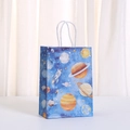 Space themed kraft paper gift bag with colorful planets and rockets for party favors - Colorful Planet Rocket Style (496-5) / 21x15x11cm